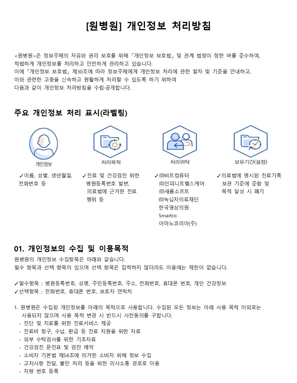 원병원 개인정보 처리방침